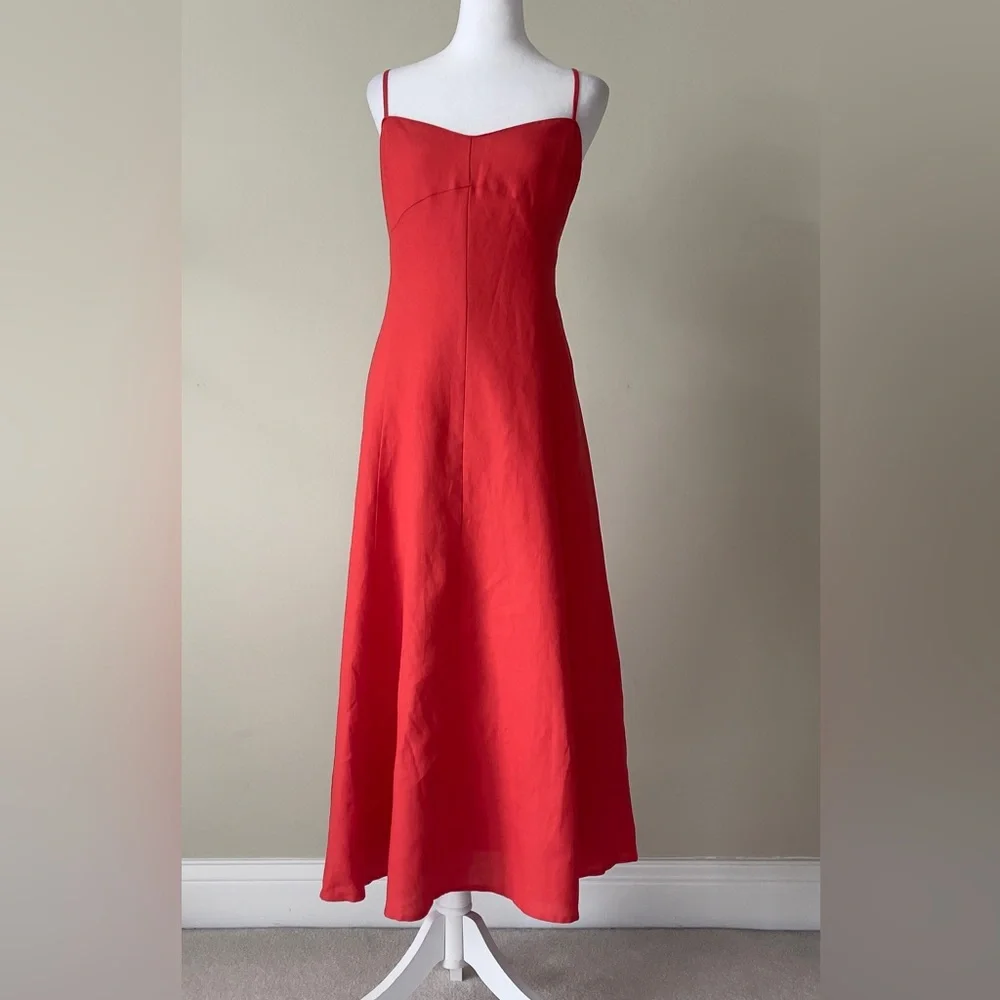 Astr the label Red Adjustable Strap Sweetheart Neckline Linen Blend Midi Dress - Picture 4 of 8